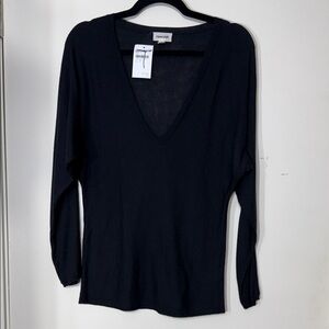 Open Edit Black Long Sleeve Deep V-Neck Sweater Top Size Small